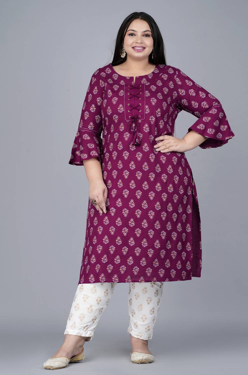 Pearl Ind Women Printed Viscose Rayon Straight Kurta (Purple)