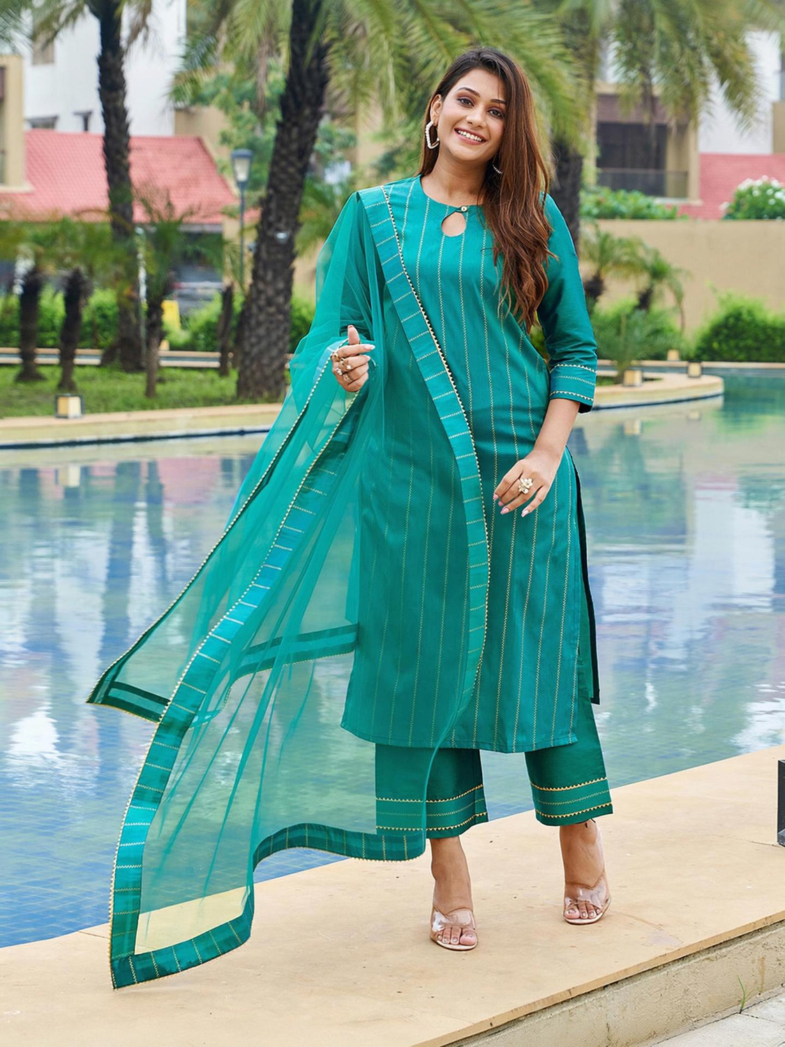 Image of Skylee Women Kurta Palazzo Dupatta Set