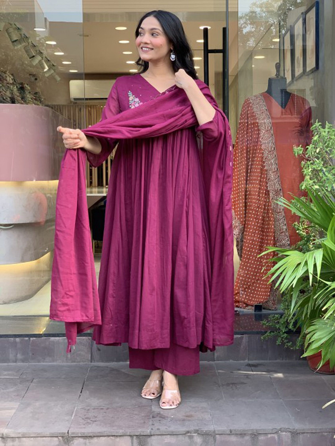 Image of Light Daisy Women Kurta Palazzo Dupatta Set