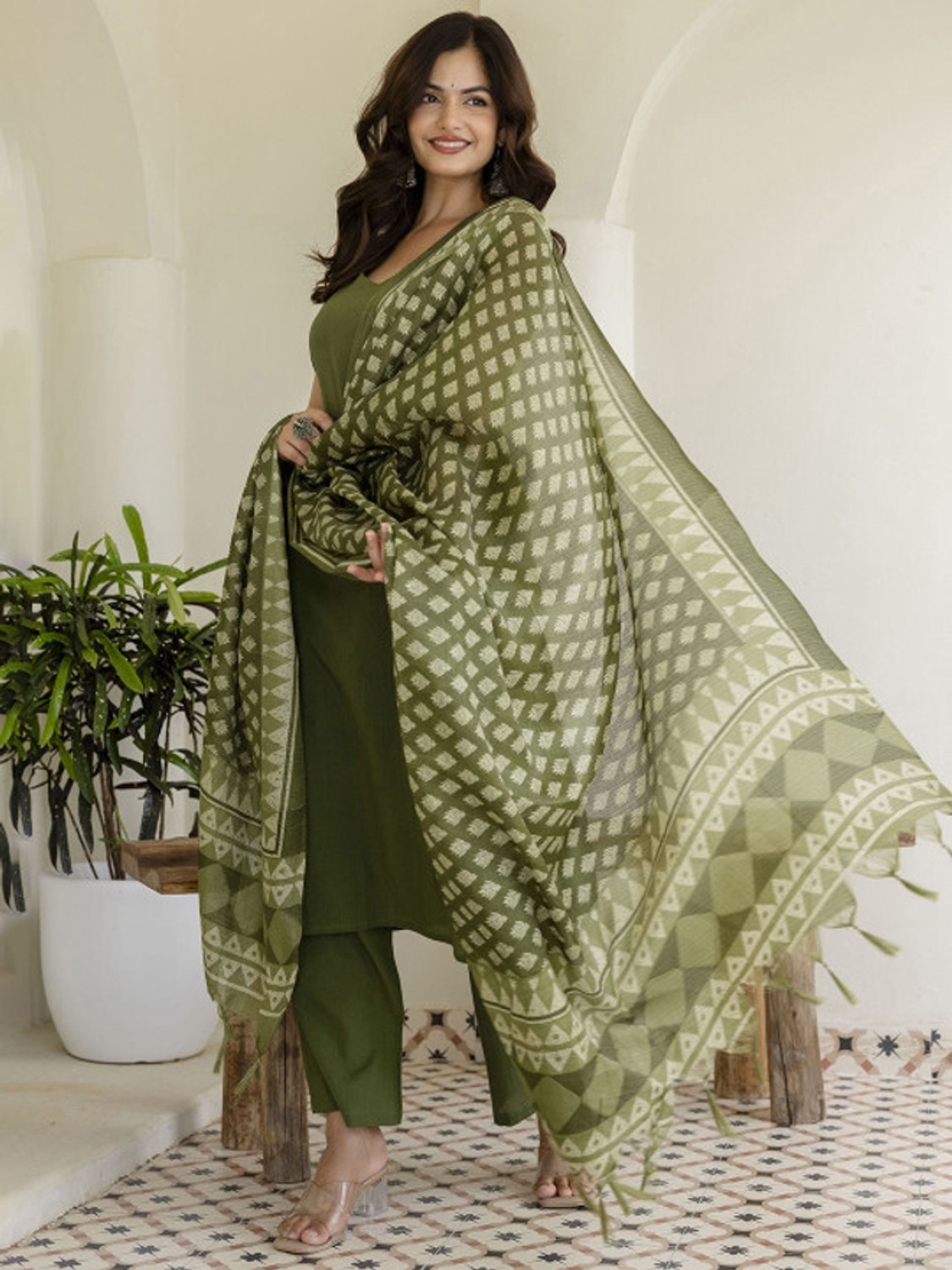 Image of Brown Era Women Kurta Pant Dupatta Set