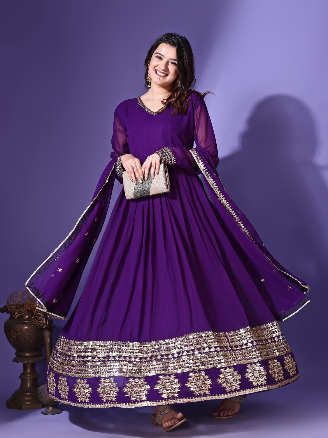 Image of cloudberry Women Kurta Palazzo Dupatta Set