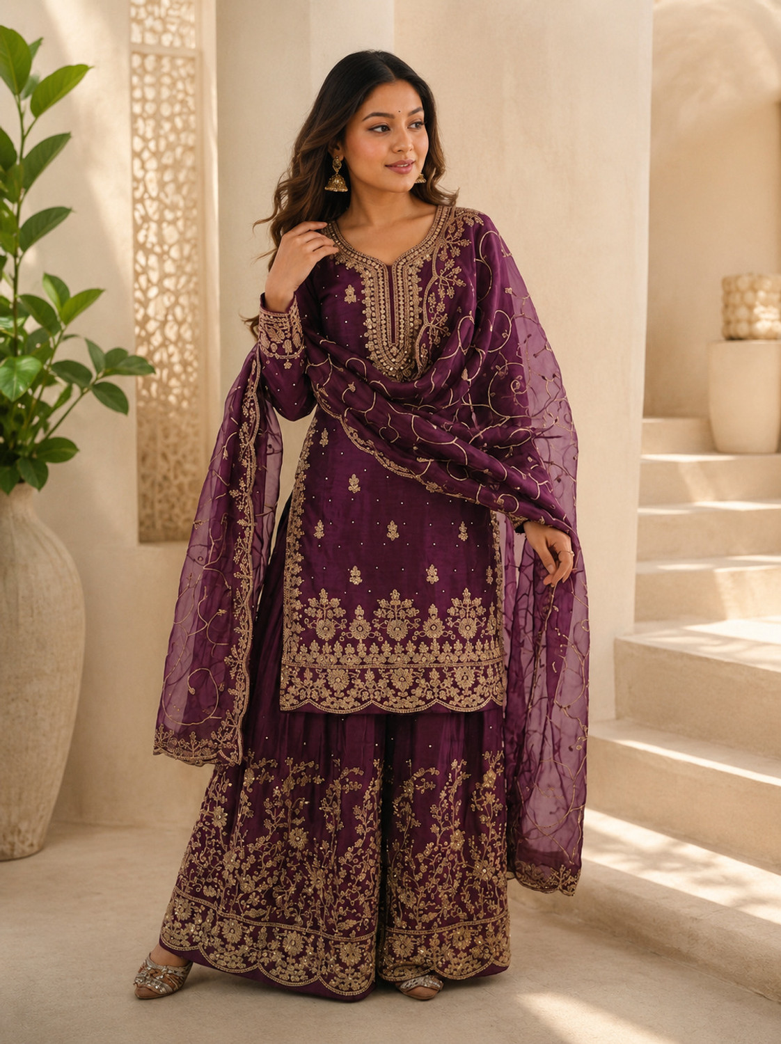 Image of DEETIBOUTIQUE Women Kurta Sharara Dupatta Set