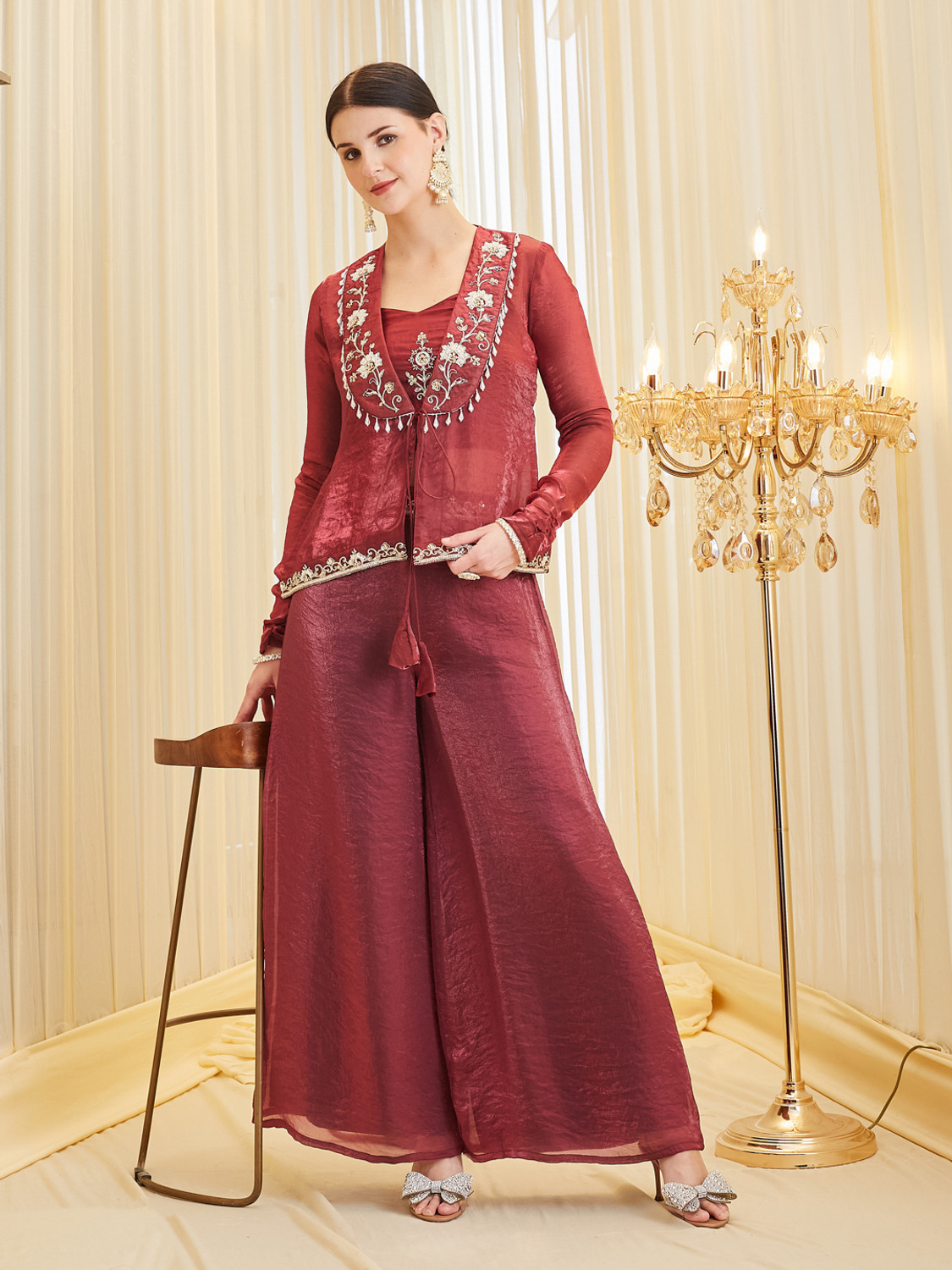 Colors of Earth Women Kurti Palazzo Ethnic Jacket Set