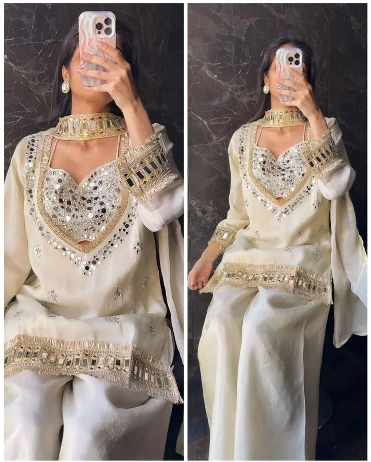 Image of RILLOURA Women Kurti Palazzo Dupatta Set
