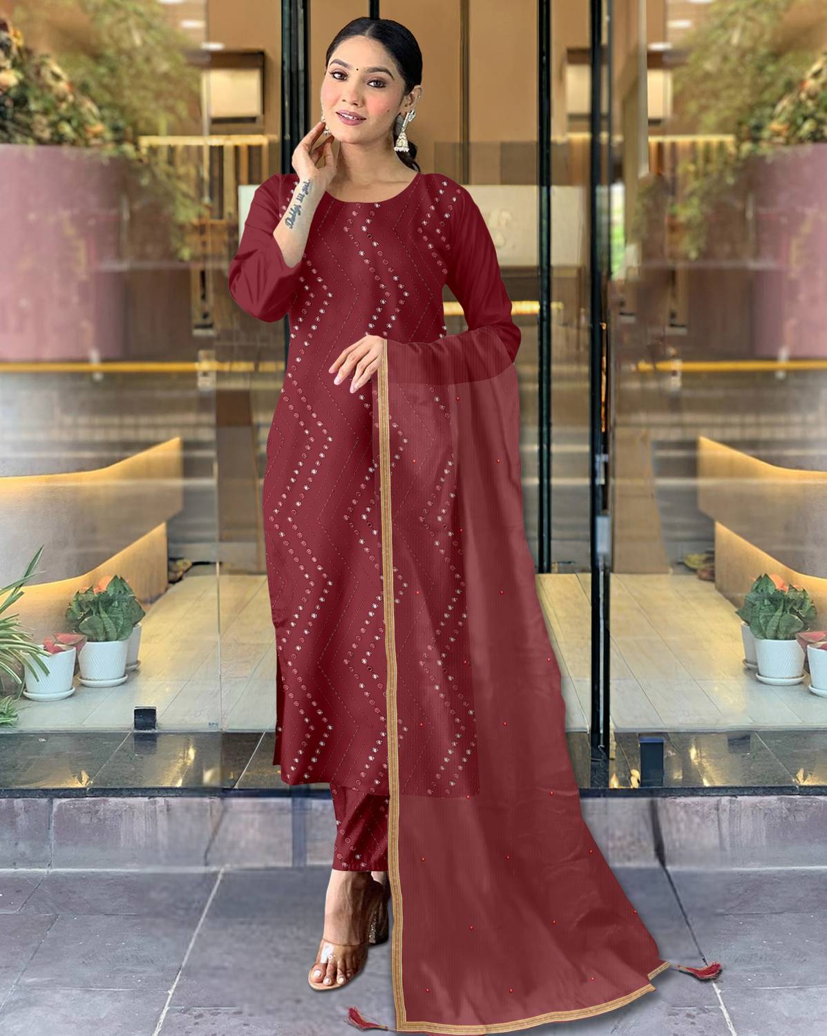 BAMLIZA WEAR Women Kurti Palazzo Dupatta Set
