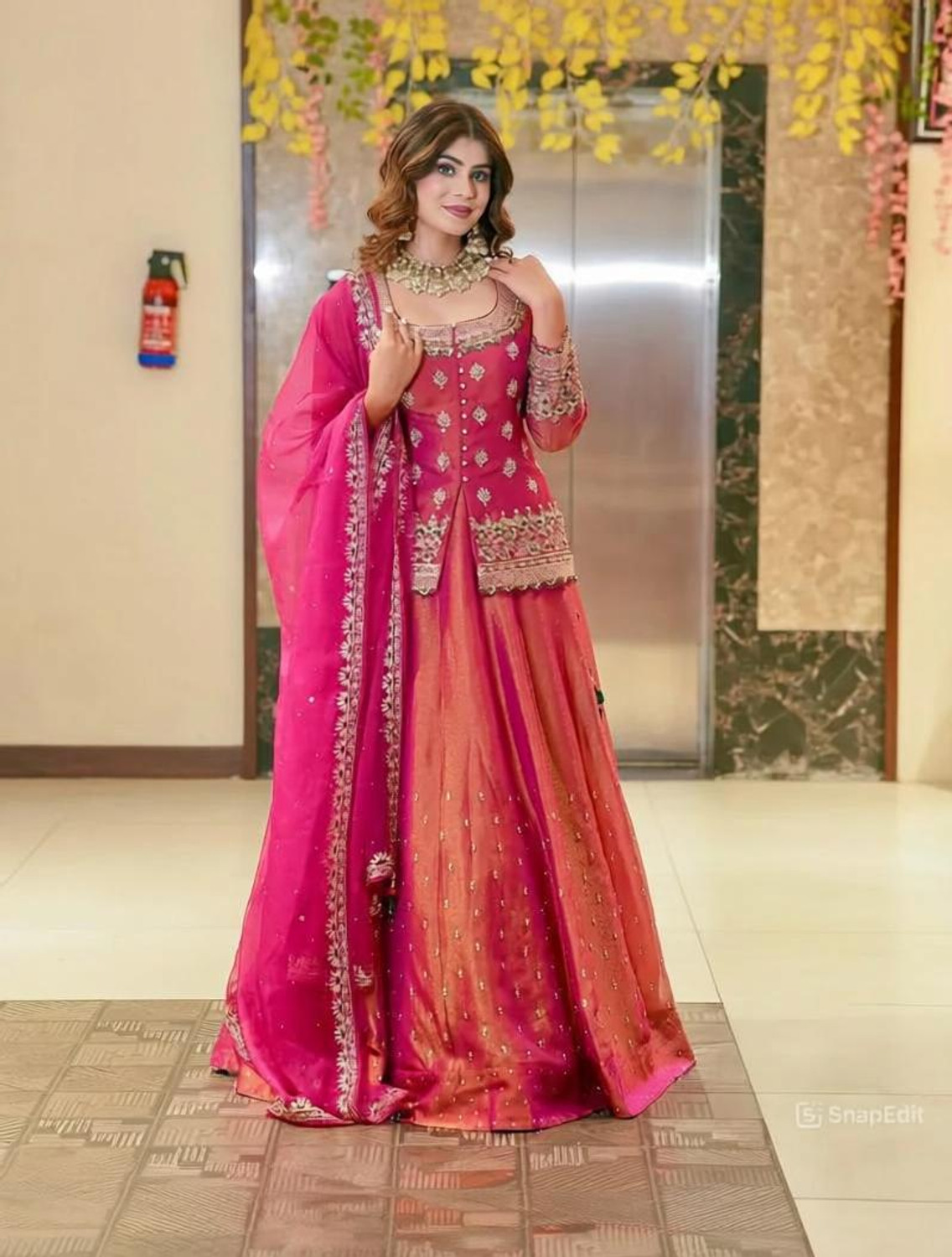 Image of Trivety Embroidered Stitched Lehenga & Kurta (Pink)