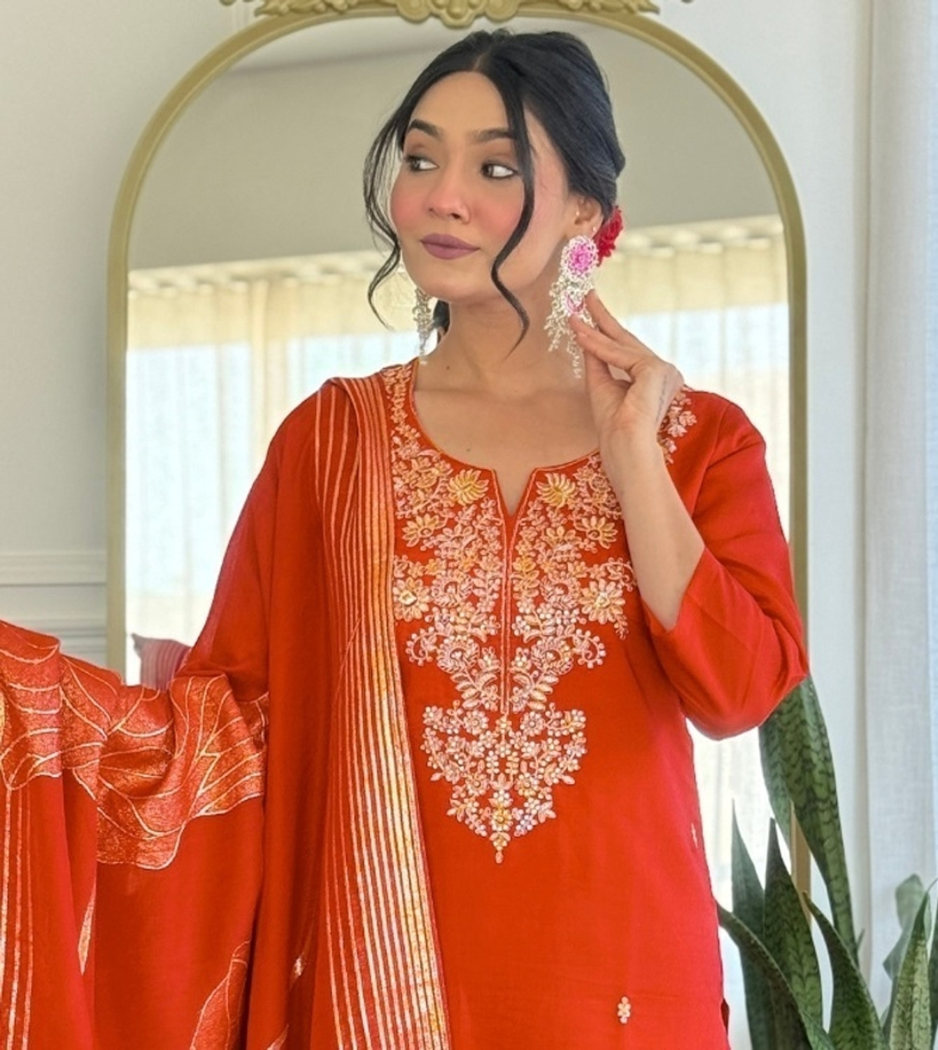 Image of Nalira Women Silk Blend Kurta Pant Dupatta Set
