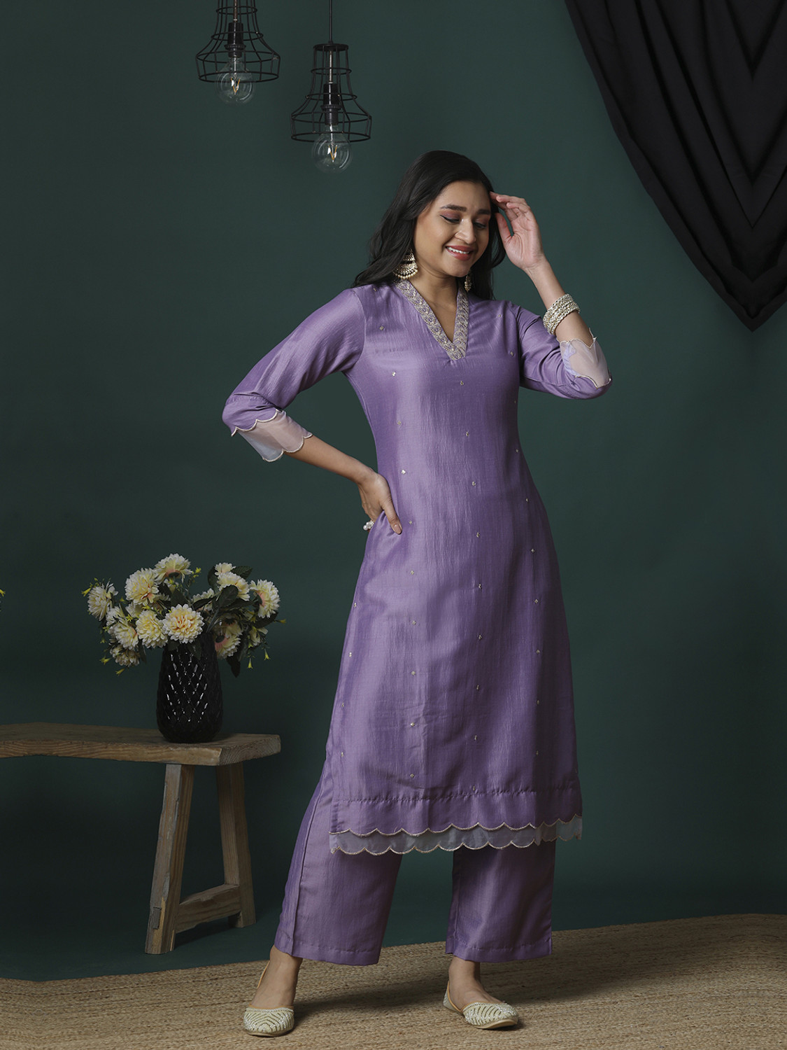Image of Globus Women Polyester Kurta Pant Set