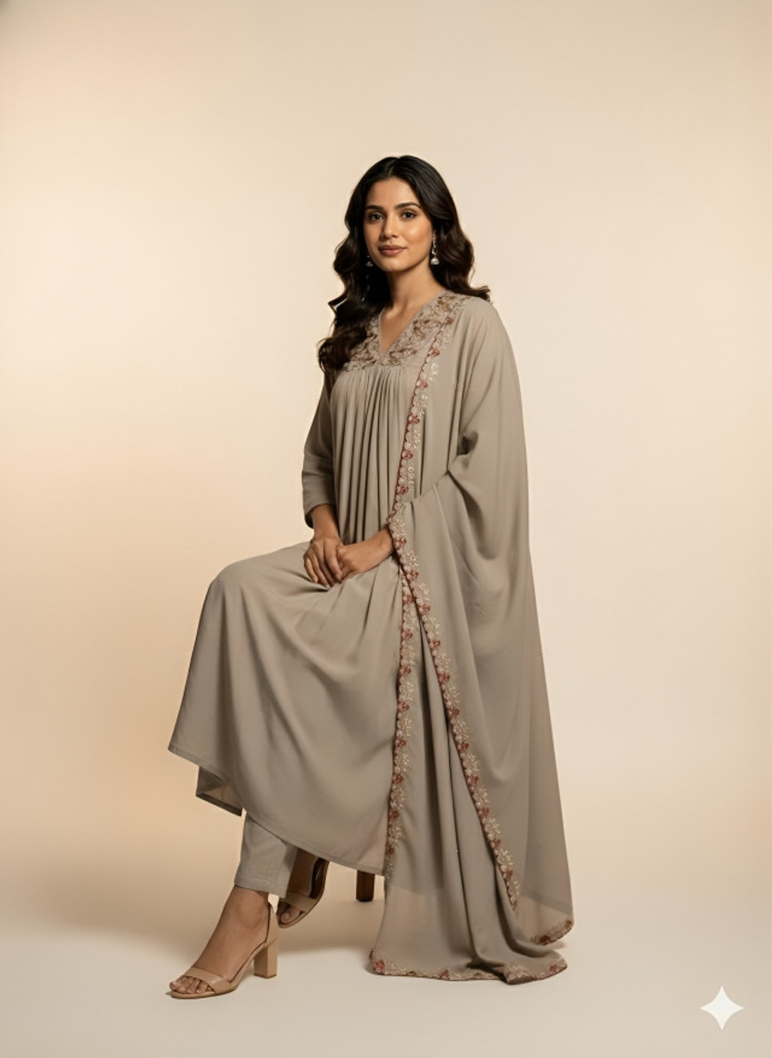 Image of New Ethnic 4 You Embroidered Kurta, Trouser /Pant & Dupatta Set