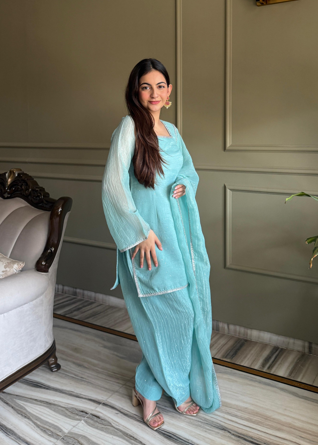 Image of SURPANTH Women Kurta Palazzo Dupatta Set