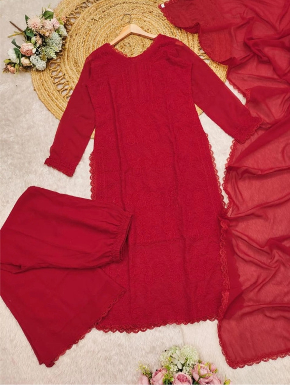 Image of SB EXIM Women Kurta Palazzo Dupatta Set