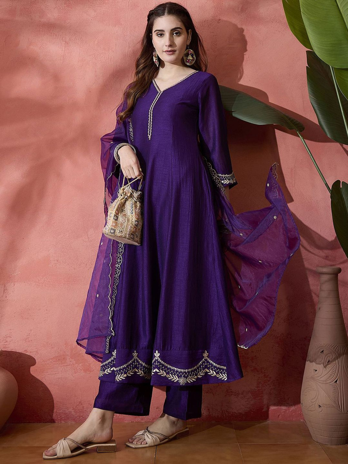 Sangria Embroidered Kurta, Trouser/Pant & Dupatta Set