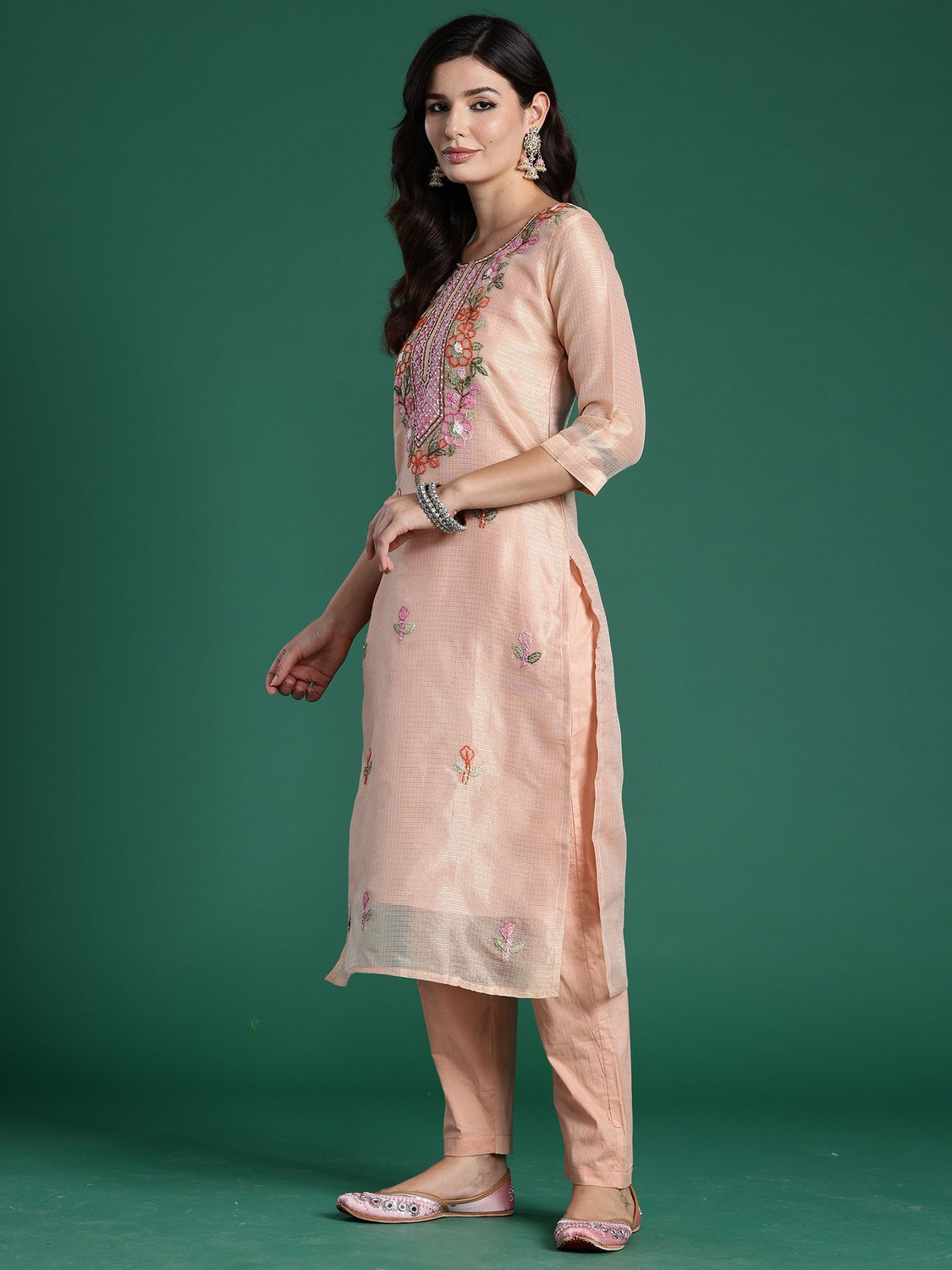 Image of Indo Era Women Pure Cotton Kurta Pant Dupatta Set