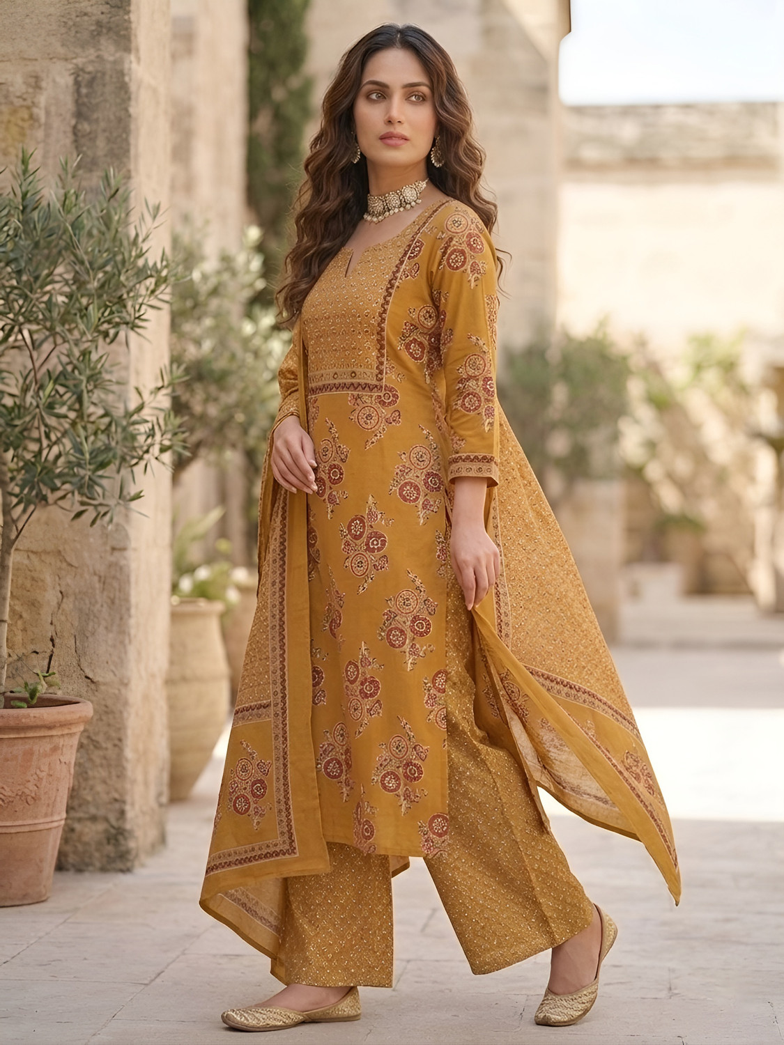 Image of Nayo Women Kurta Palazzo Dupatta Set