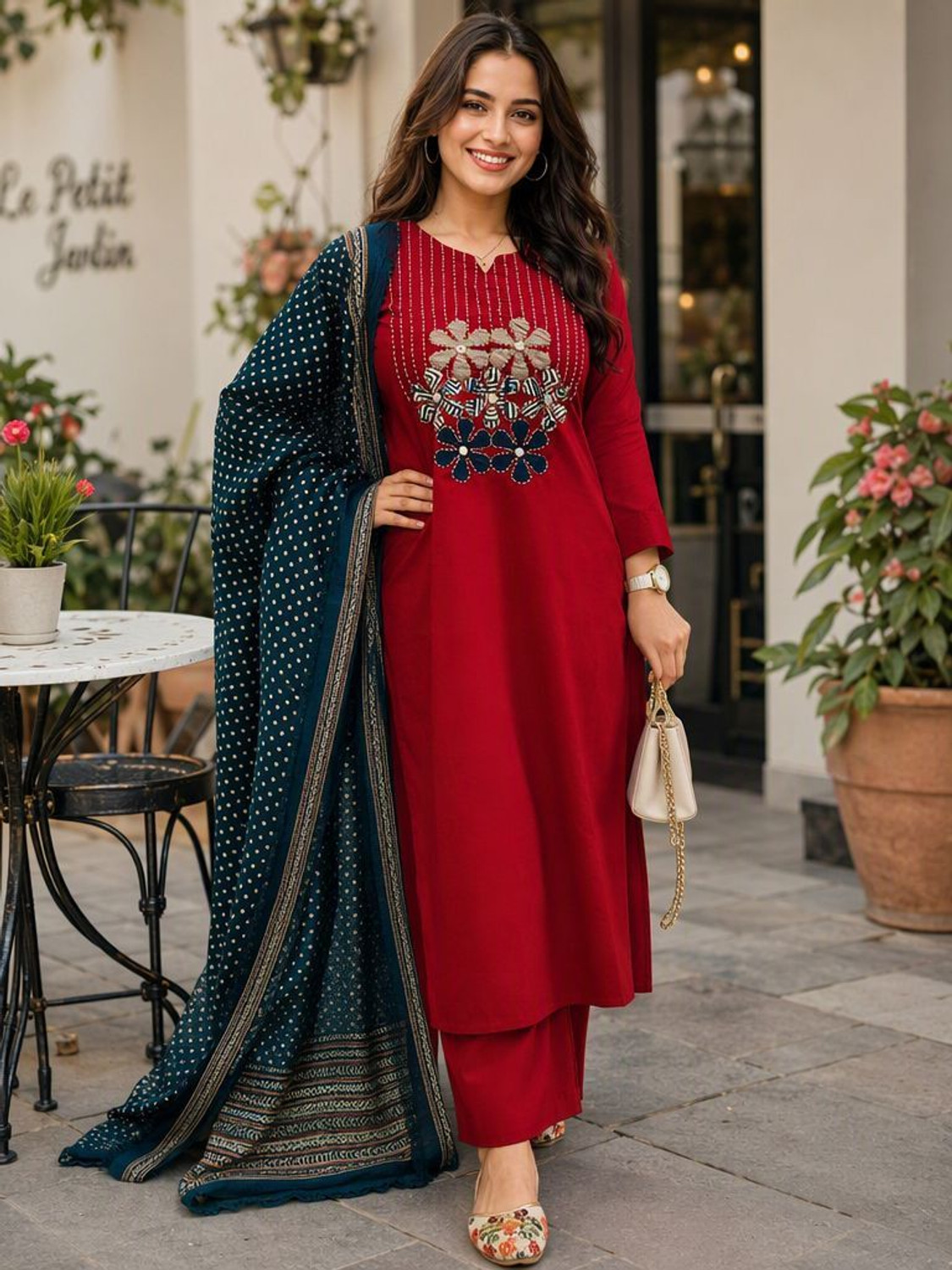 Image of VASTRA RANG Women Pure Cotton Kurta Pant Dupatta Set