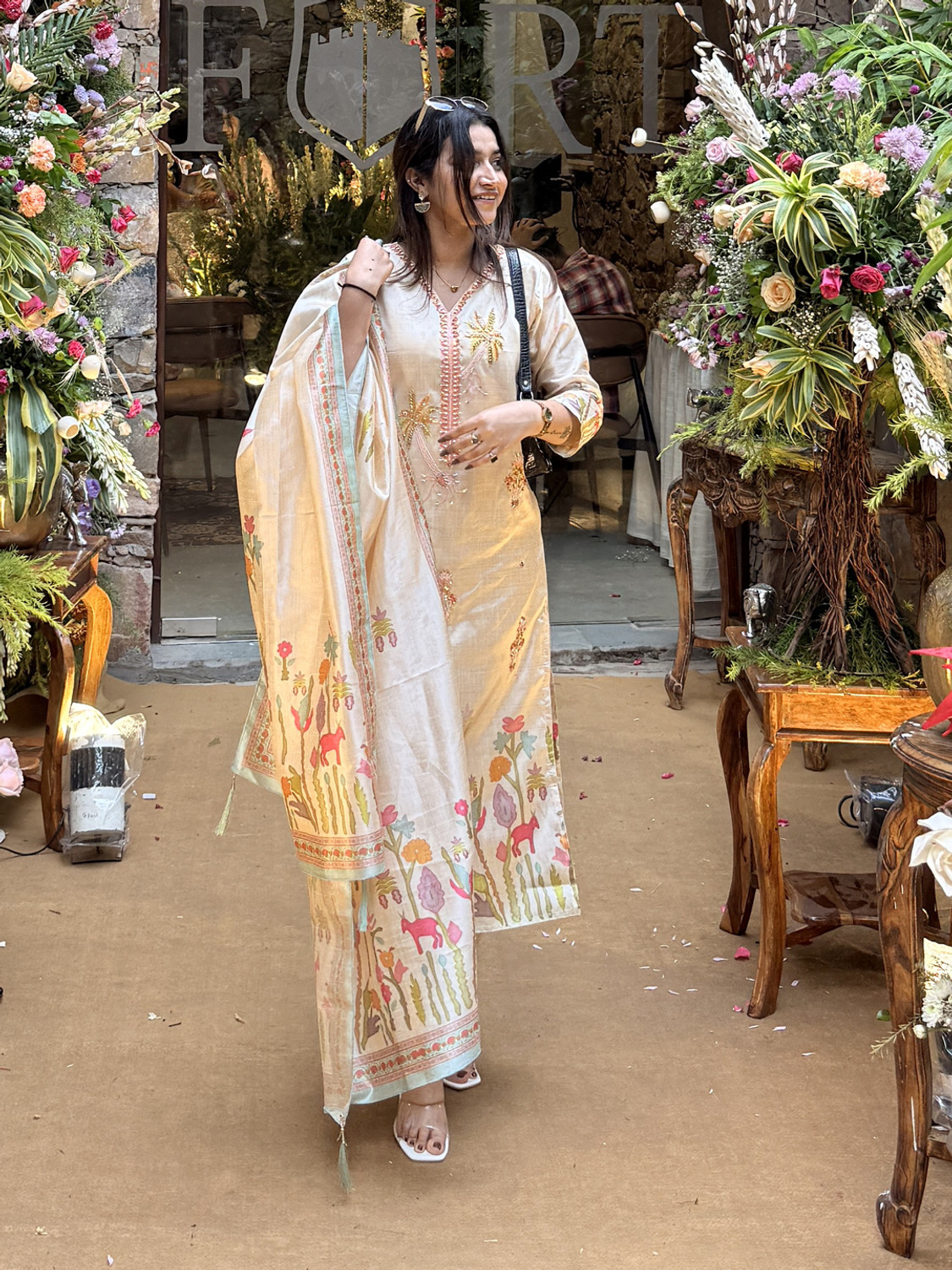 Image of VredeVogel Embroidered Kurta, Trouser /Pant & Dupatta Set
