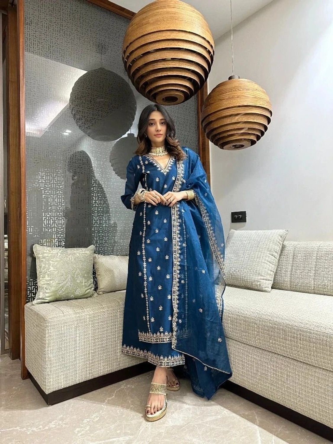 Image of Cartyshop Women Kurta Palazzo Dupatta Set