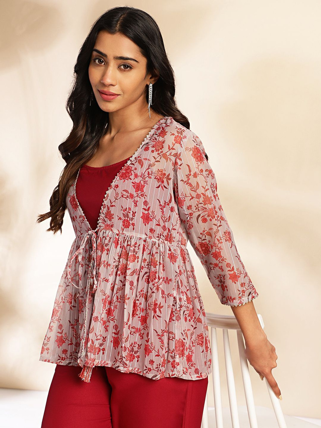 Image of Janasya Women Ethnic Top Pant Ethnic Jacket Set