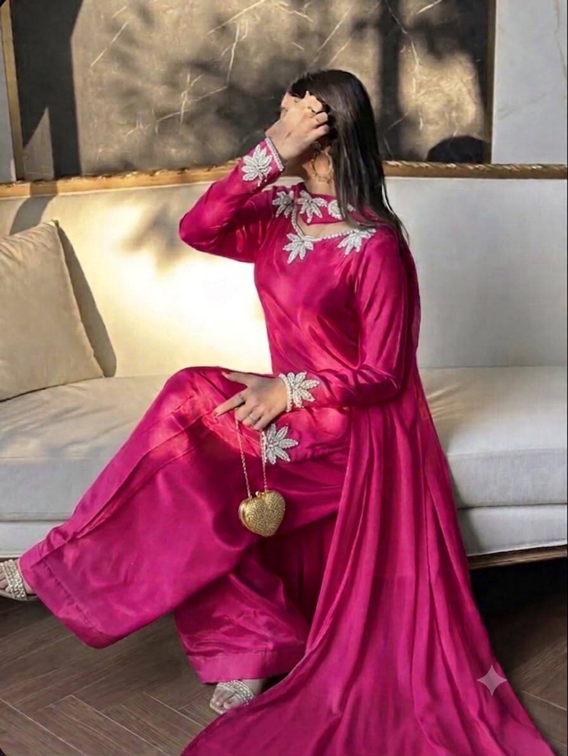 Image of Dharm Fashion Women Organza Kurta Sharara Dupatta Set
