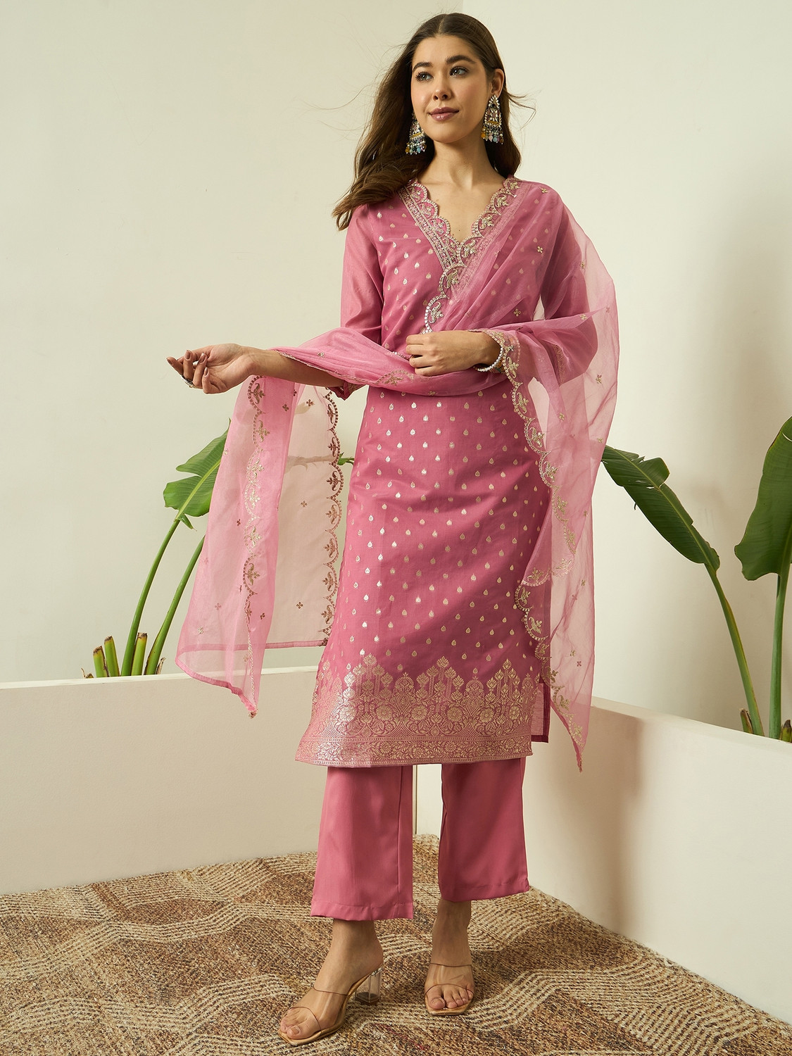Image of AVANSHEE Women Chanderi, Cotton Silk Kurta Pant Dupatta Set