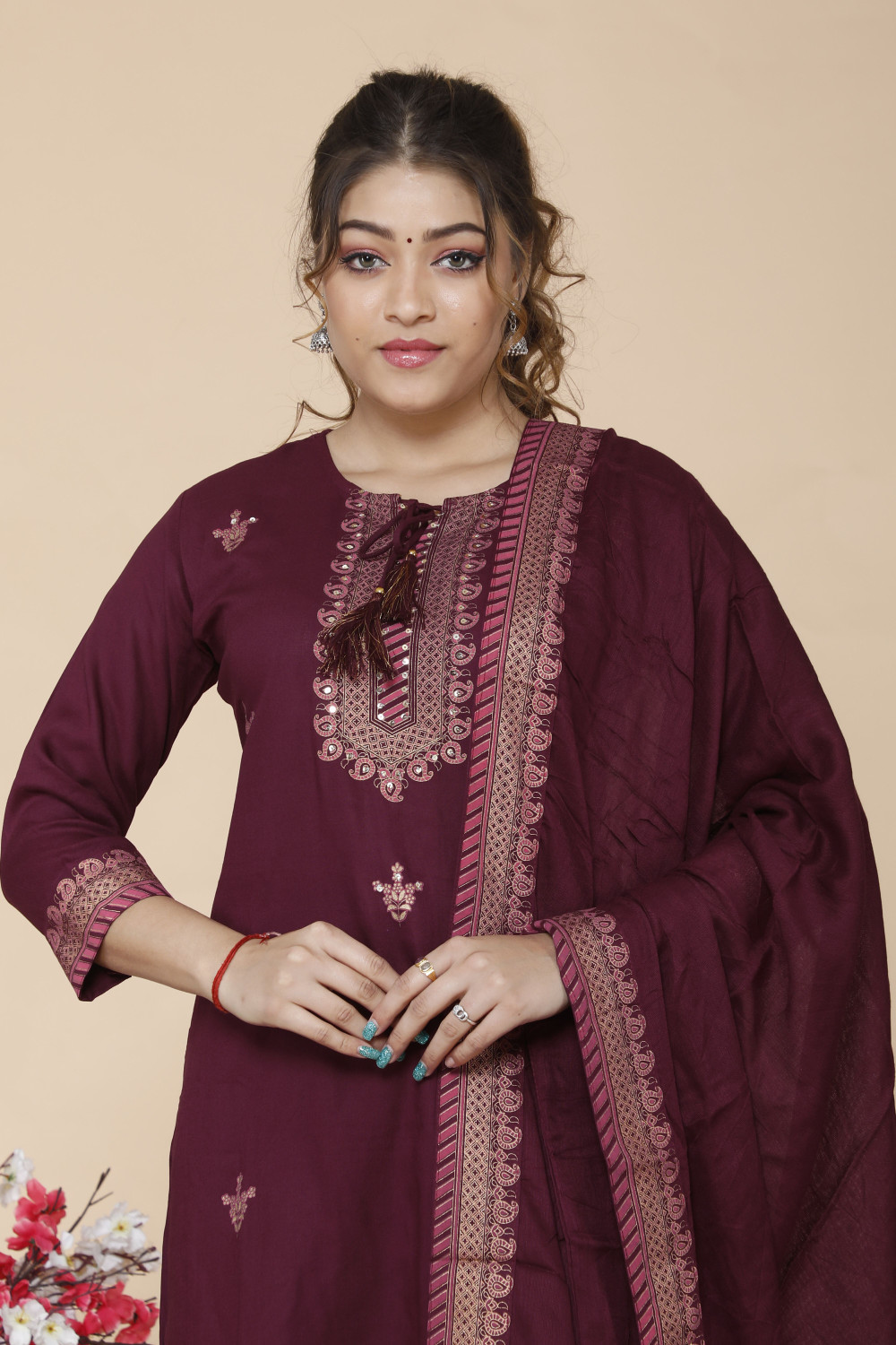 Image of shoecom Women Kurti Palazzo Dupatta Set