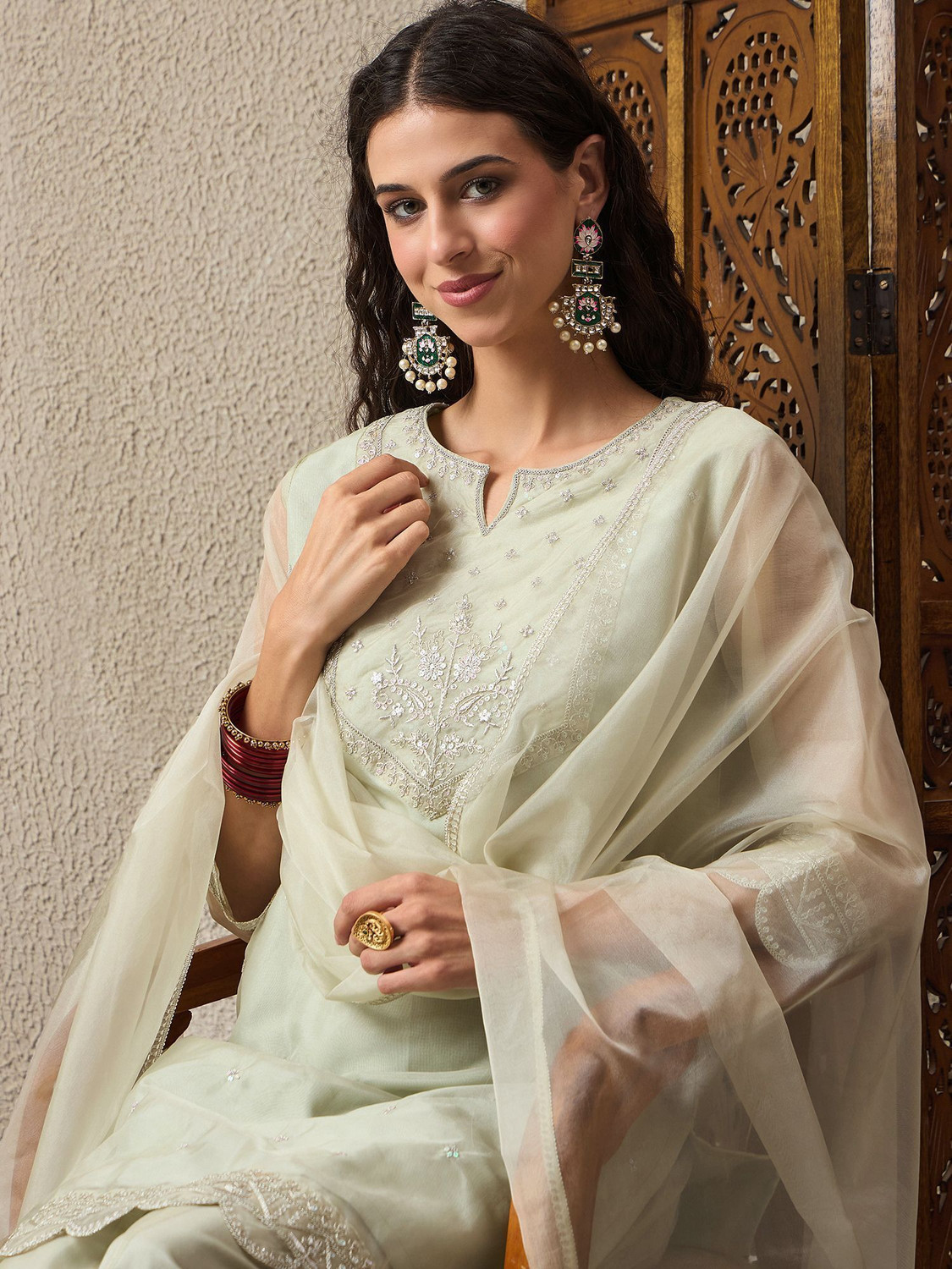 Image of AVANSHEE Women Kurta Palazzo Dupatta Set
