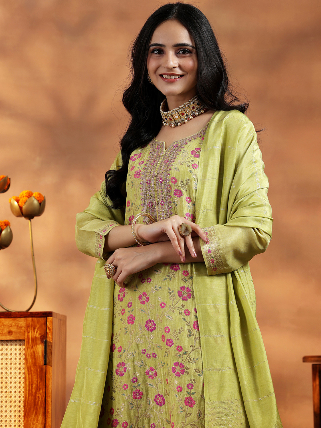 Image of LIBAS Women Kurta Palazzo Dupatta Set