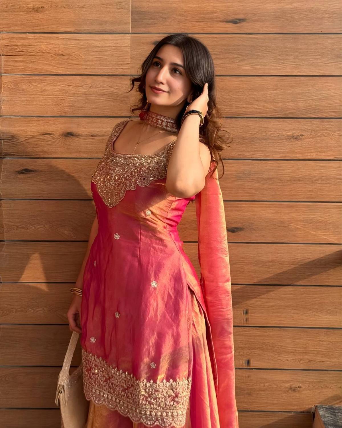 SIDDHESHWAR Embroidered Kurta, Palazzo & Dupatta Set Pink - Image 2