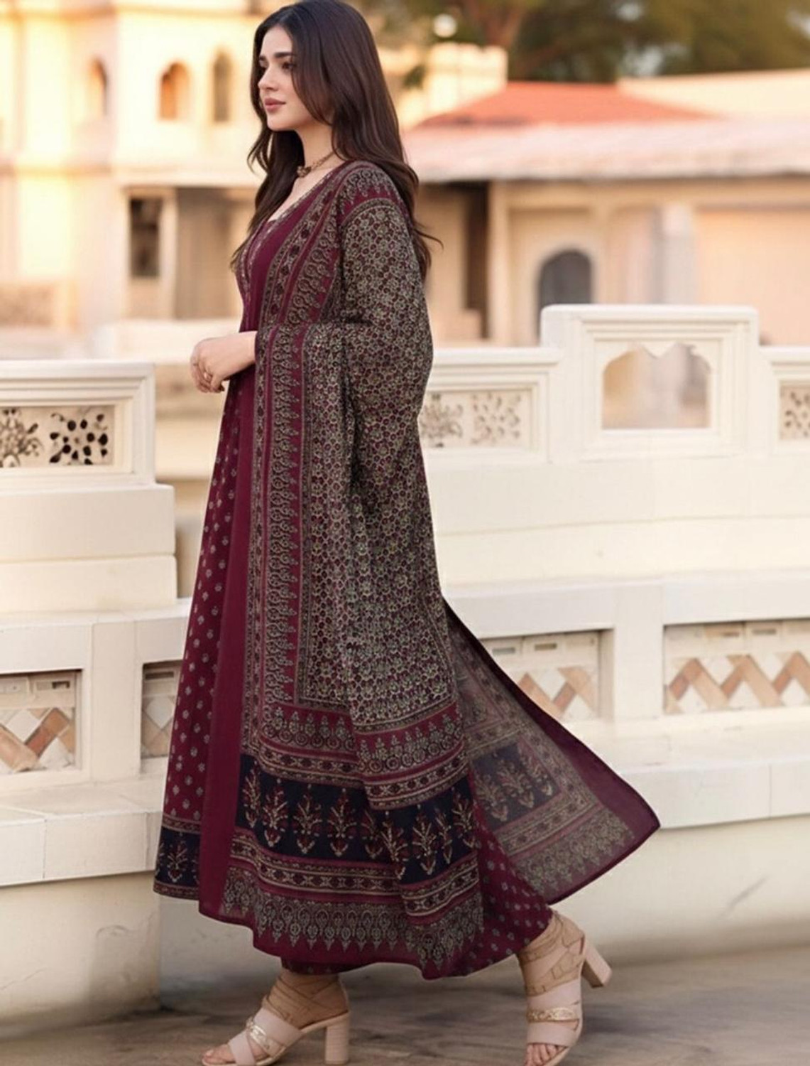 Image of JODAA Women Kurta Palazzo Dupatta Set