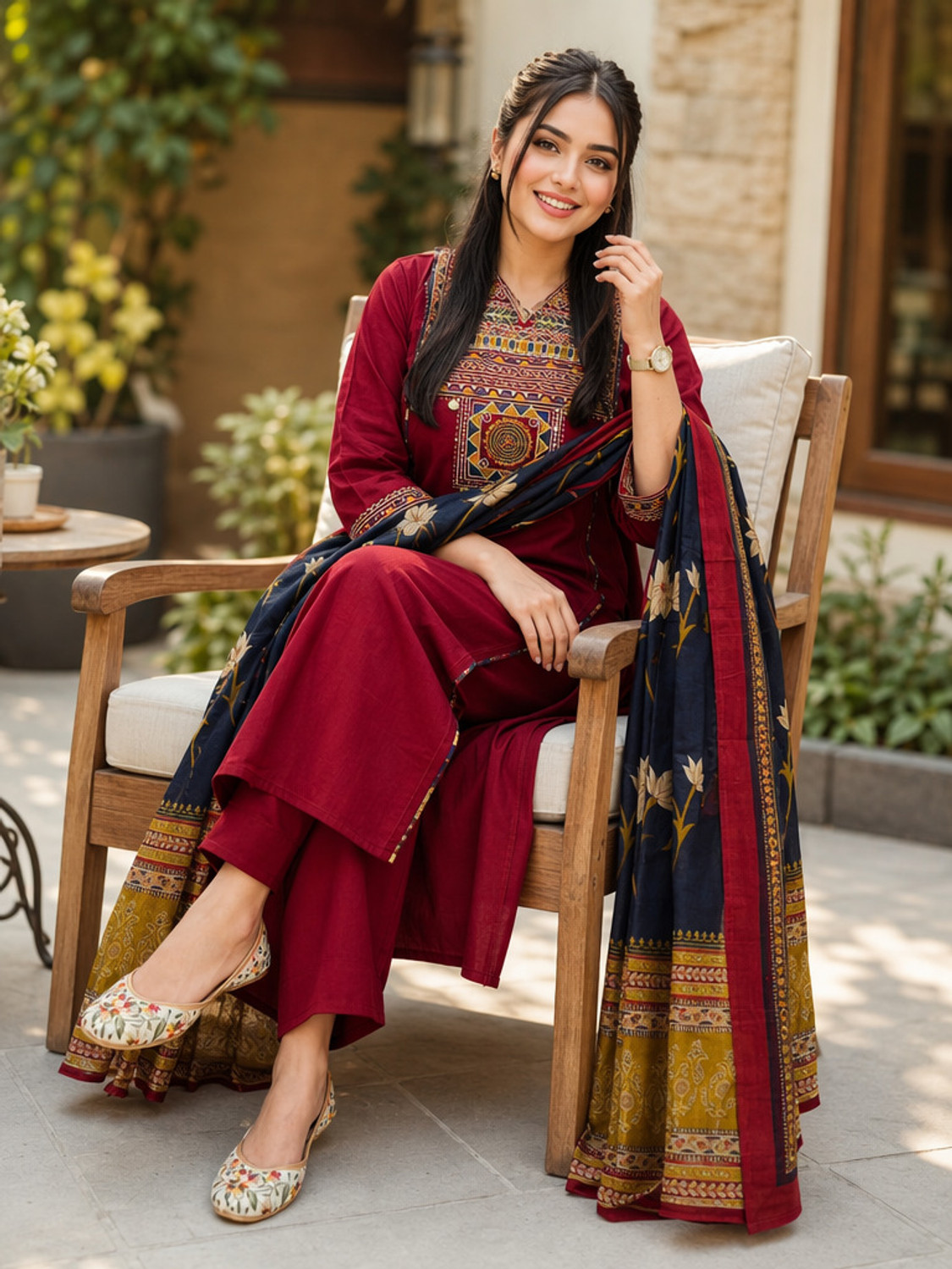 Image of VASTRA RANG Women Pure Cotton Kurta Pant Dupatta Set