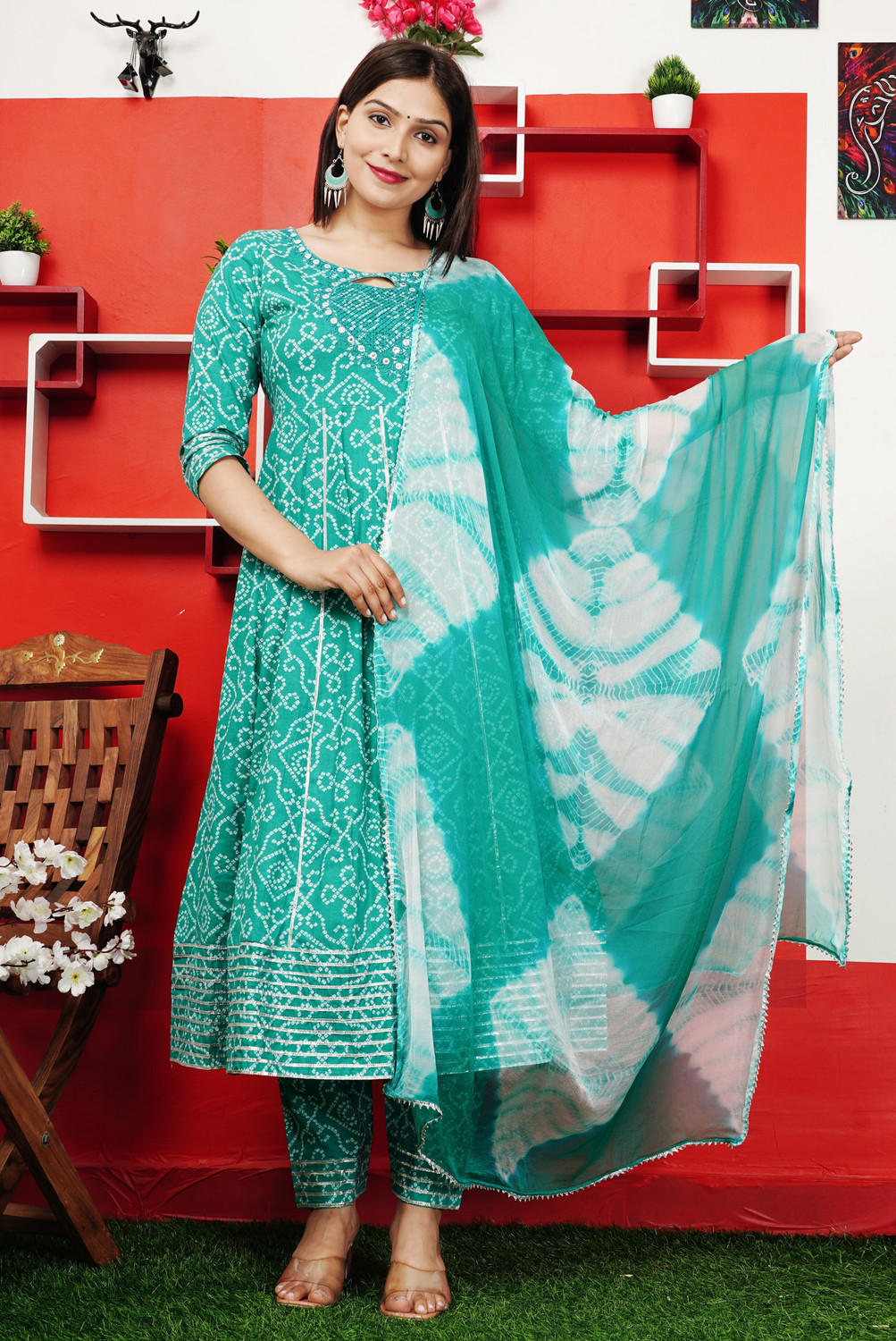 Image of Sanganer Export Women Kurta Pant Dupatta Set