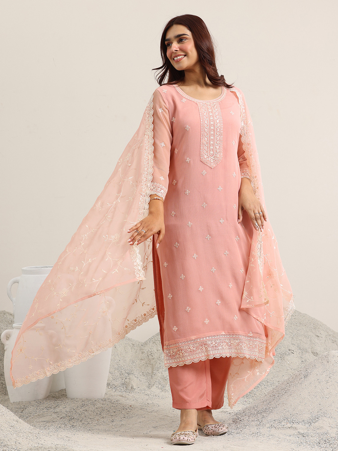 Image of LIBAS Women Kurta Palazzo Dupatta Set