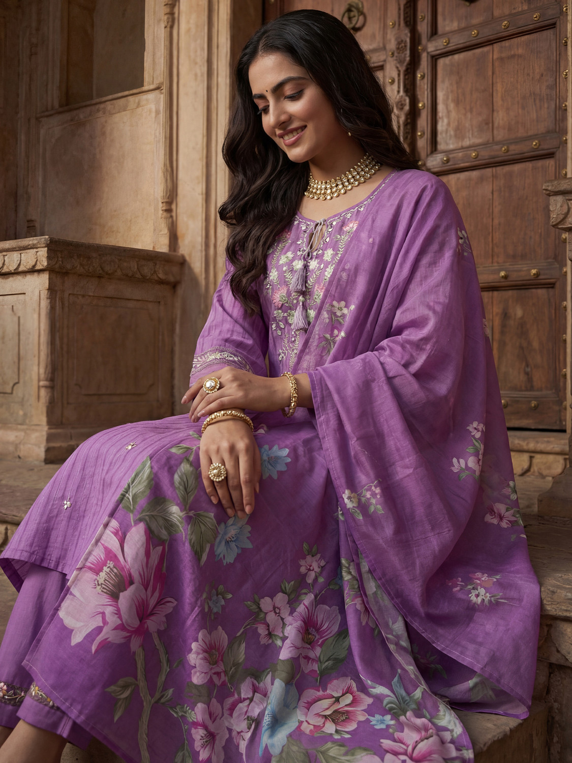 Image of Indo Era Women Pure Cotton Kurta Pant Dupatta Set