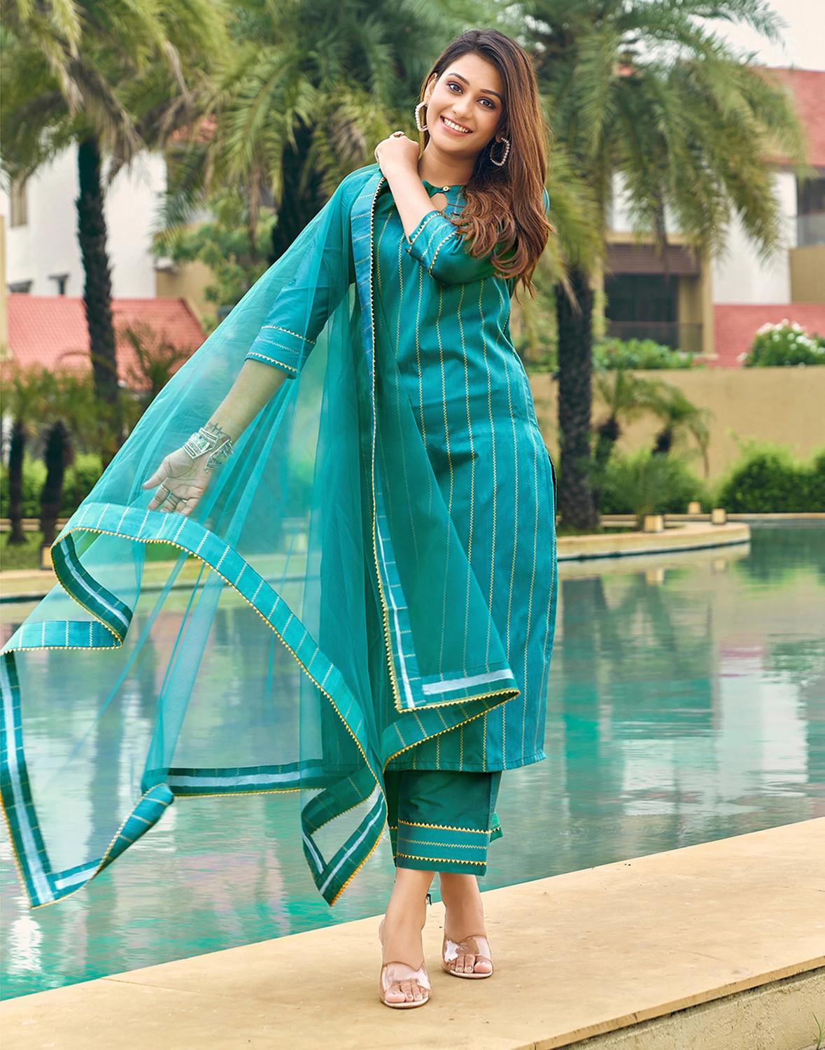 Image of Skylee Women Kurta Palazzo Dupatta Set