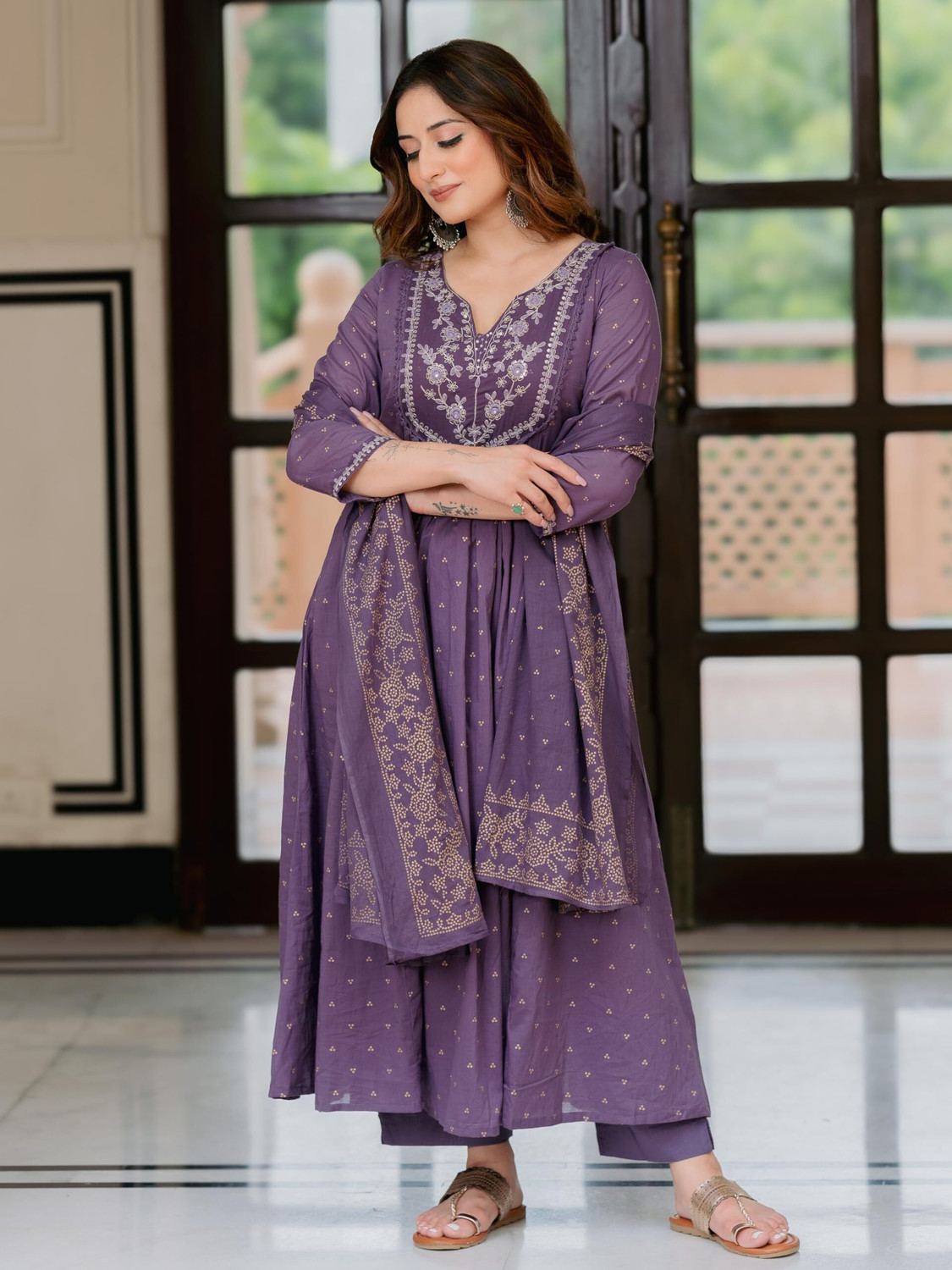 Image of Arayna Women Kurta Palazzo Dupatta Set