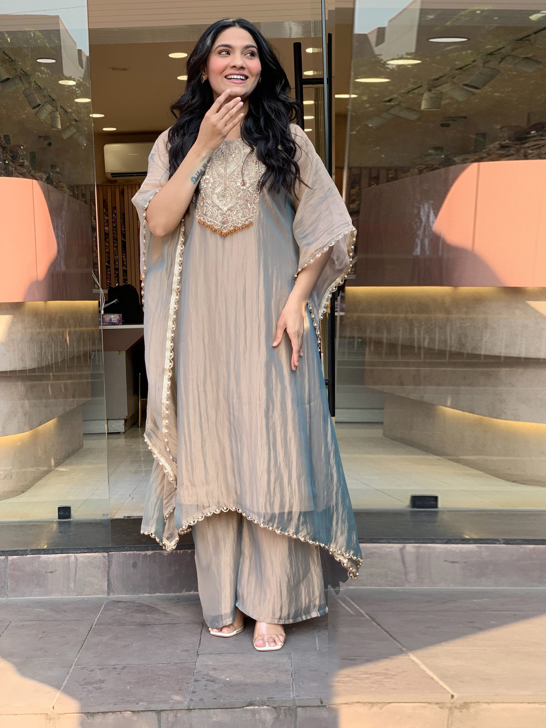 Image of Gosriki Women Pure Silk Kurti Palazzo Set