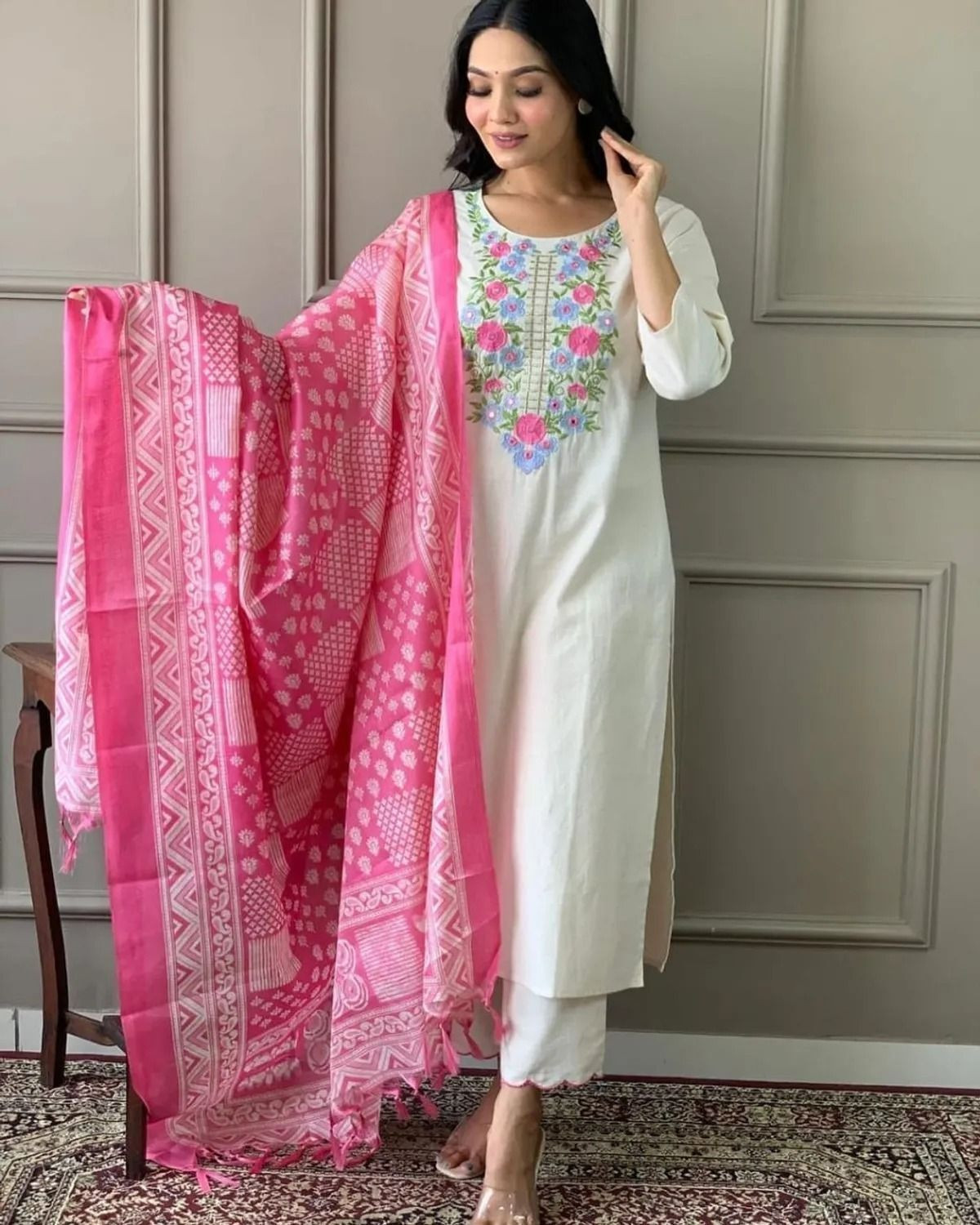 Image of MAS Women Kurta Pant Dupatta Set