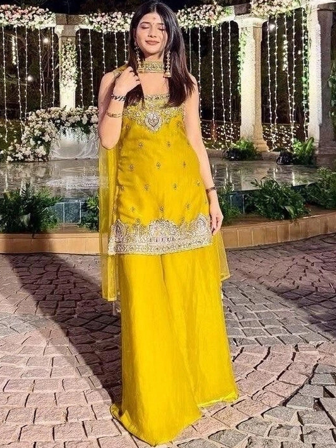Image of Housofcommen Women Silk Blend Kurta Palazzo Dupatta Set