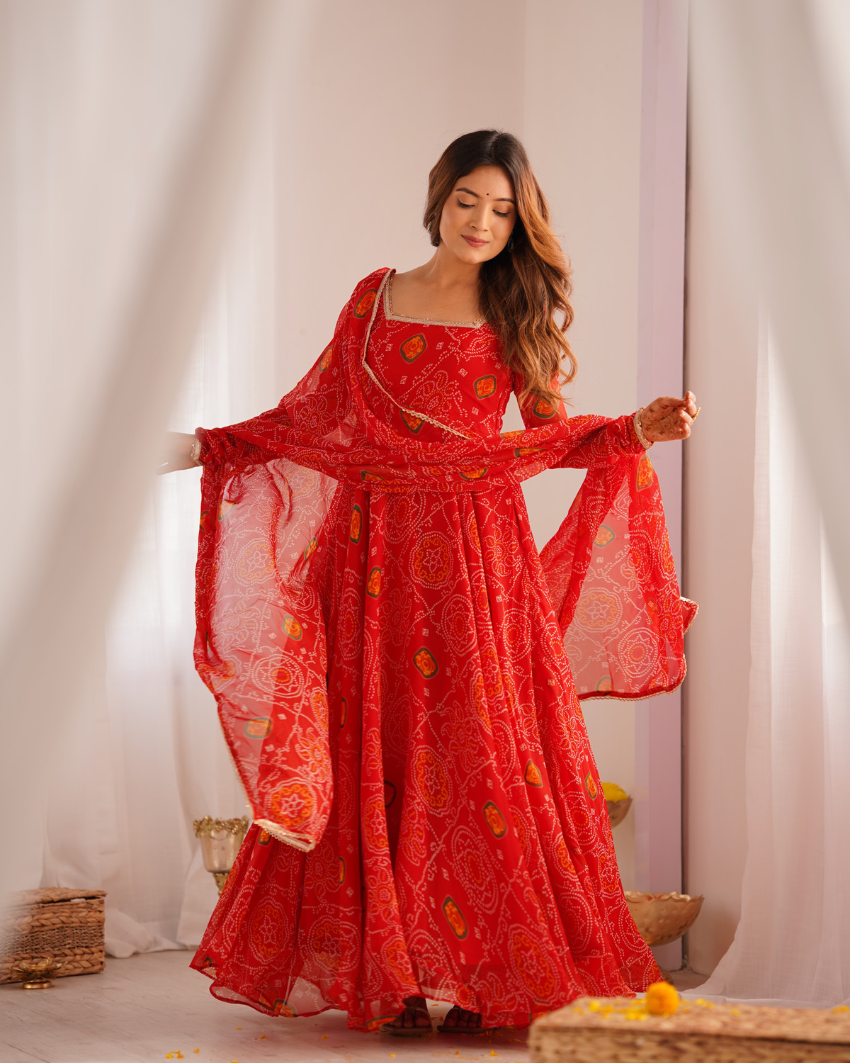 Image of NiyantaBoutique Women Chiffon Kurta Pant Dupatta Set