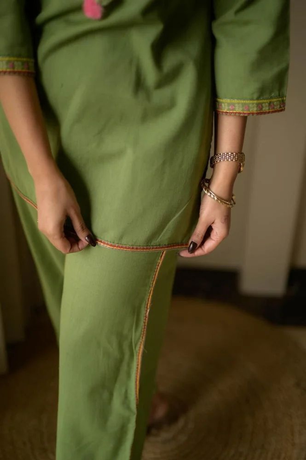 Image of HOMETRACE Embroidered Kurta, Trouser /Pant & Dupatta Set