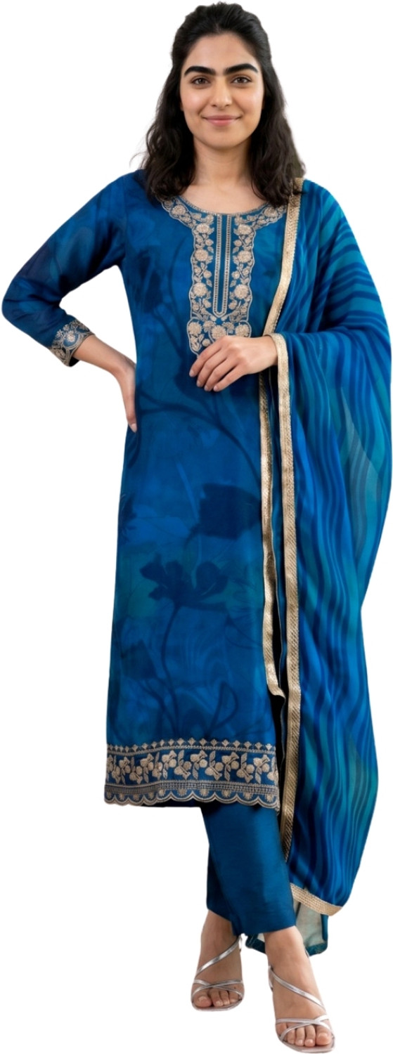 Image of Lavanyaz Women Silk Blend Kurti Pyjama Dupatta Set