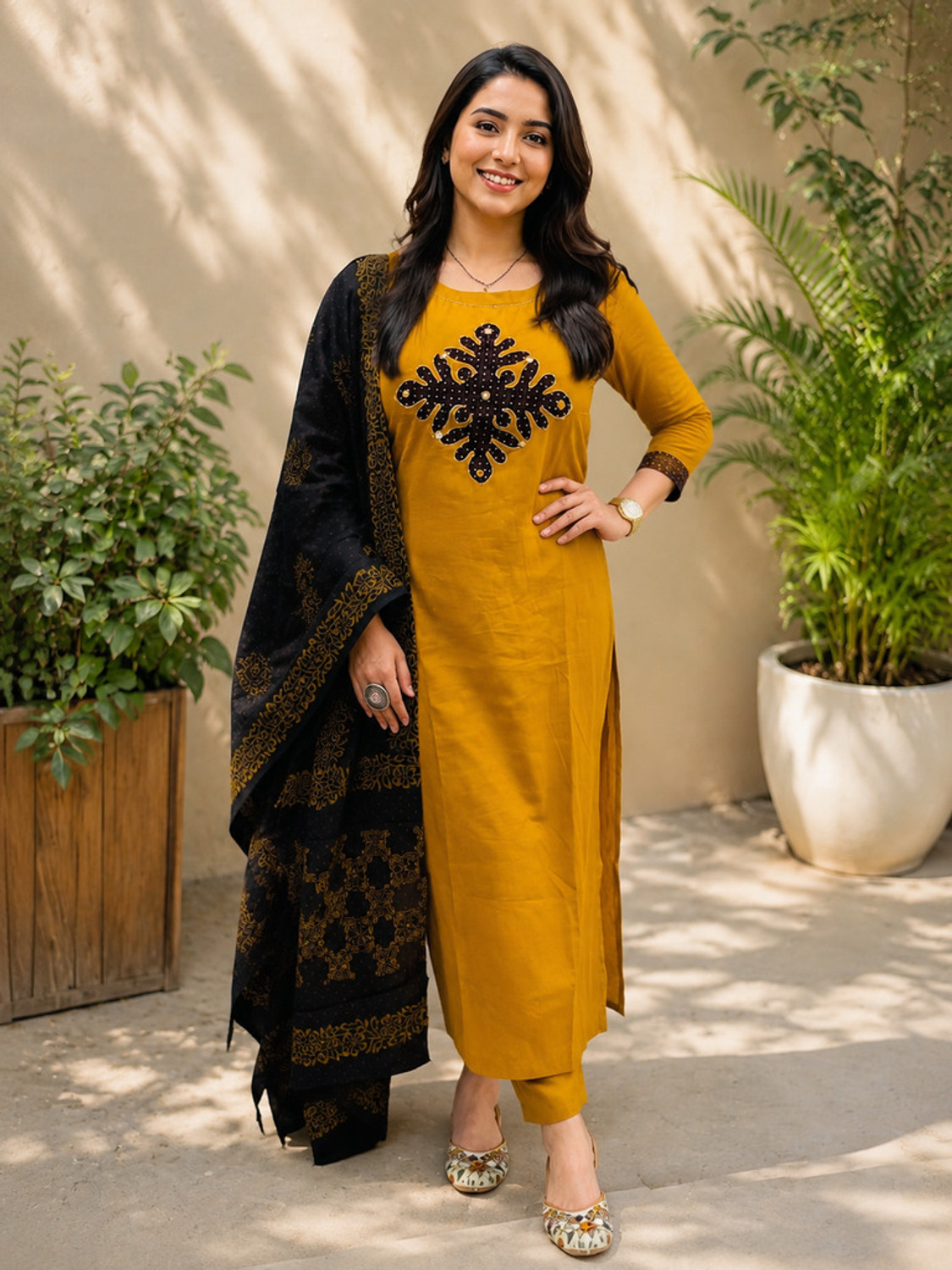 Image of SHREEPADSAREES Women Pure Cotton Kurti Pant Dupatta Set