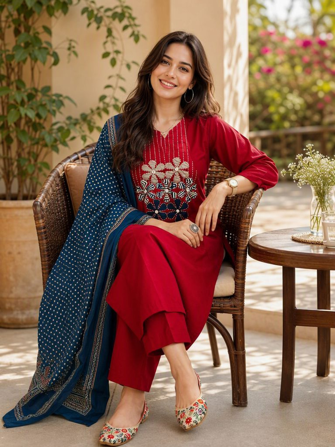 Image of VASTRA RANG Women Pure Cotton Kurta Pant Dupatta Set