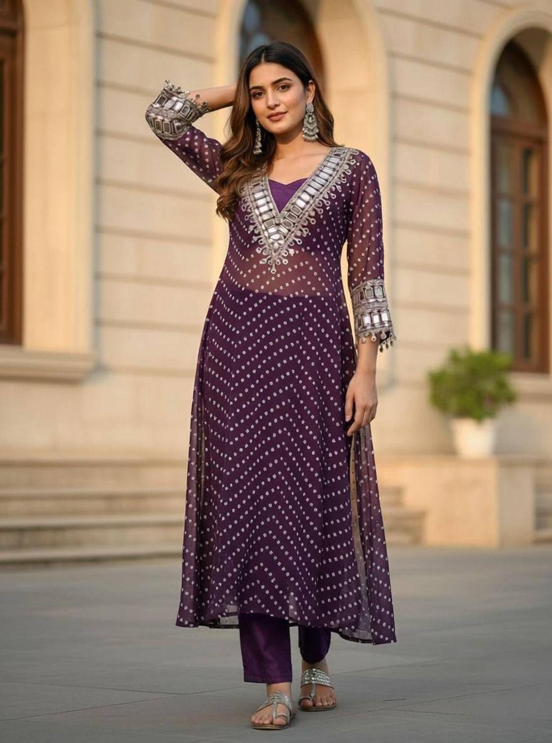 BYRI Women Ethnic Top Pant Ethnic Jacket Set
