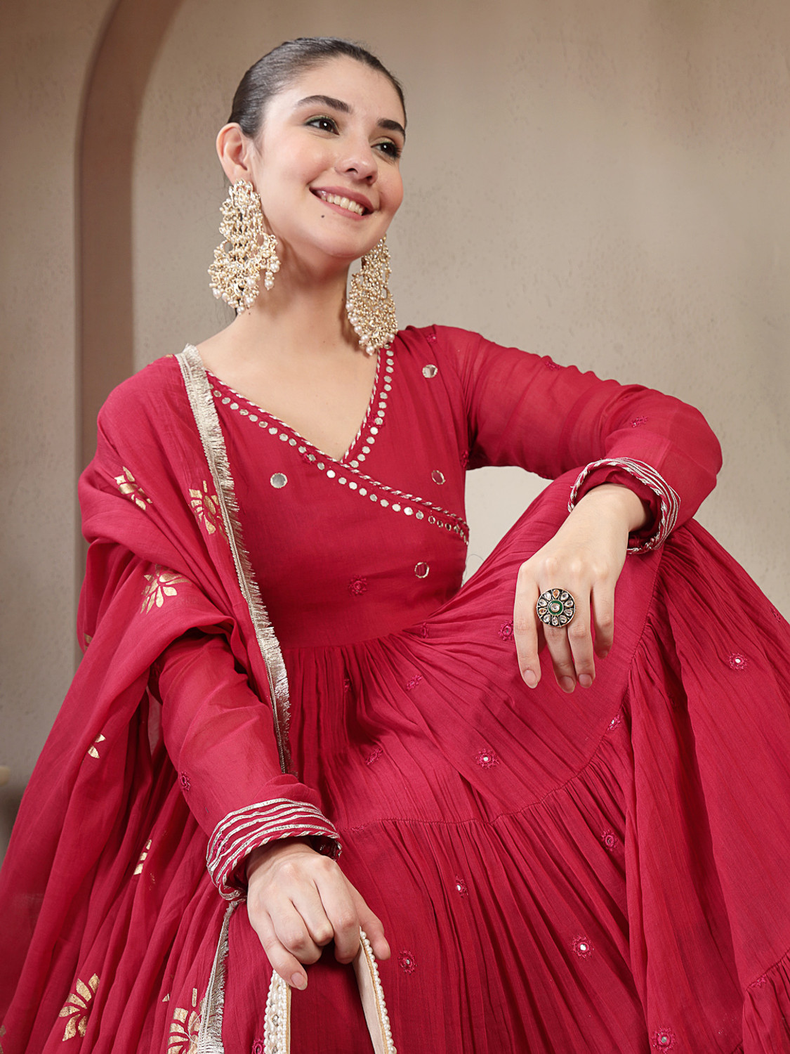 Image of Gulmohar Jaipur Women Kurta Palazzo Dupatta Set