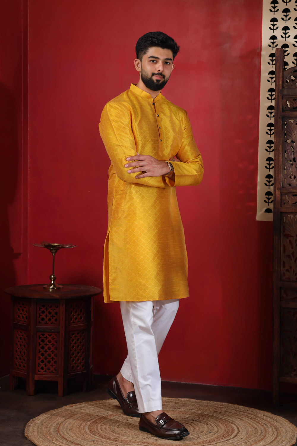 Image of Koshin Men Self Design Straight Kurta