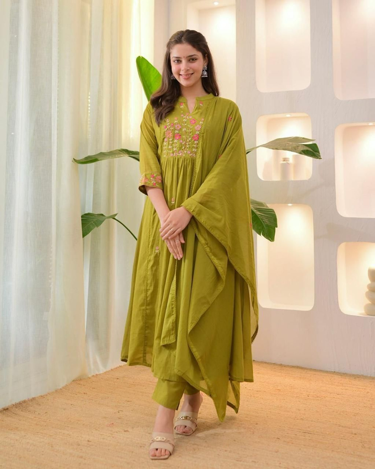Image of RUA COLLECTION Women Pure Cotton Kurta Pant Dupatta Set