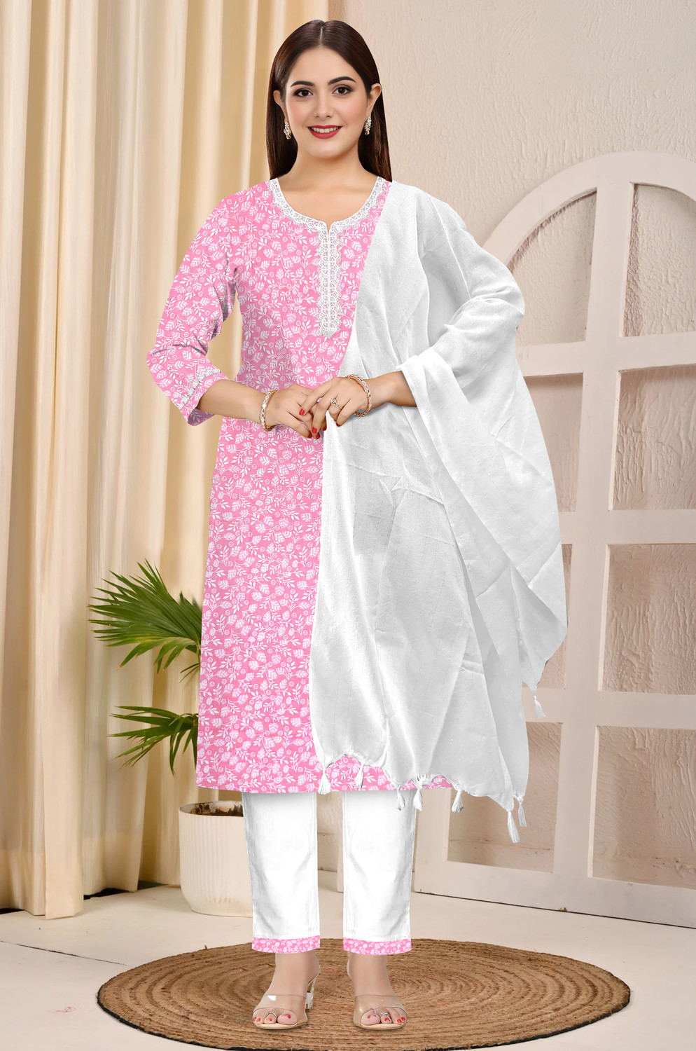 Image of Geohub Women Kurti Palazzo Dupatta Set