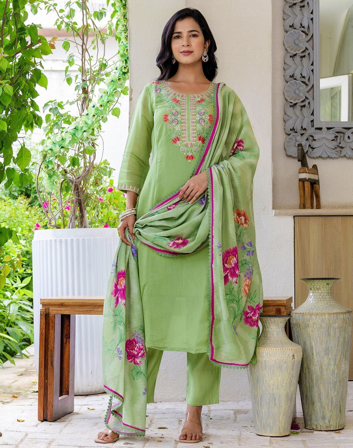 Image of Skylee Women Kurta Pant Dupatta Set