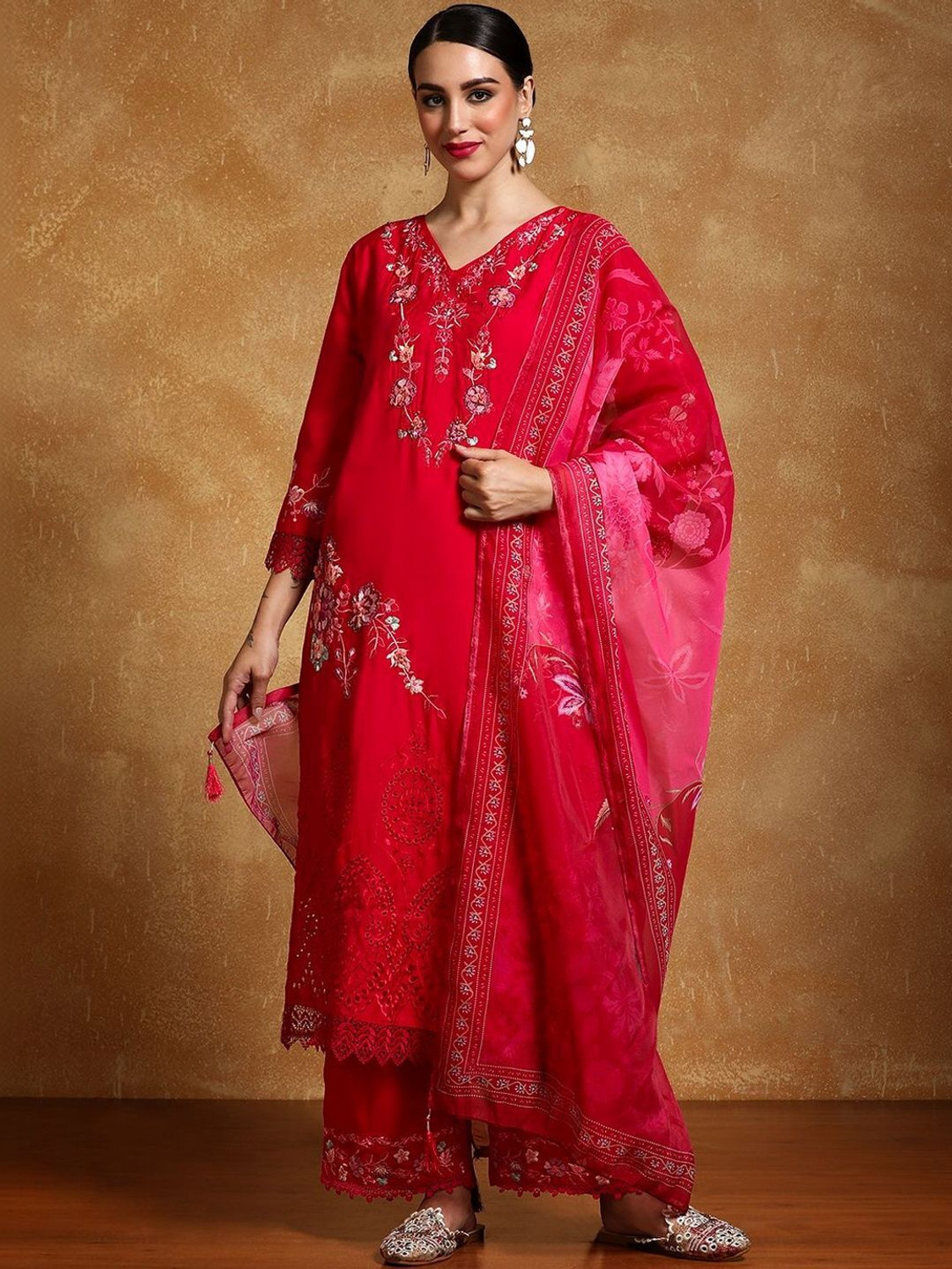Image of ANOUK Women Pure Cotton Kurta Palazzo Dupatta Set